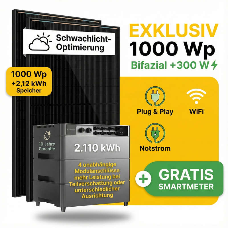 Marstek Venus A Balkonkraftwerk – 1000Wp PV-Leistung & modularer Speicher (bis 12,72 kWh)