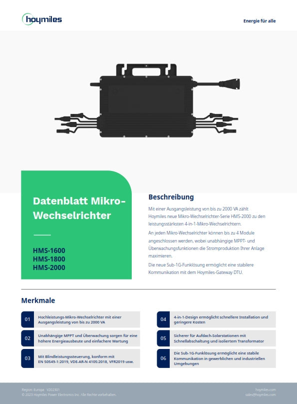 Hoymiles HMS-1600 4T NEU Drosselbar 4 Module Microwechselrichter Inverter Wechselrichter Balkonkraftwerk