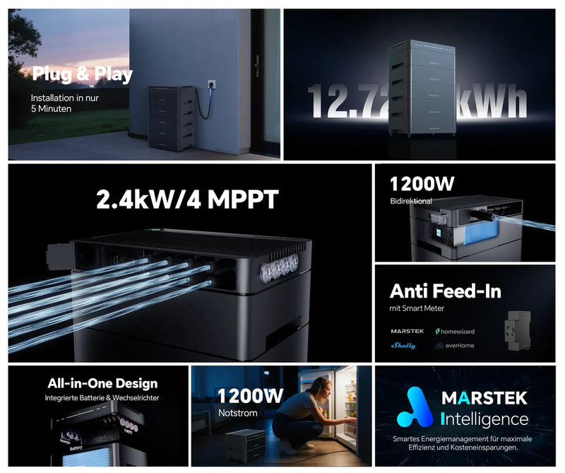 Marstek Venus A Balkonkraftwerk – 2000Wp PV-Leistung & modularer Speicher (bis 12,72 kWh)
